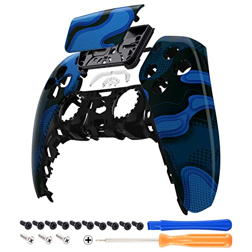 eXtremeRate Blue Black Camouflage Touchpad Front Housing Shell Compatible with ps5 Controller BDM-010 BDM-020 BDM-030 040, DIY Replacement Shell Custom Touch Pad Cover Compatible with ps5 Controller