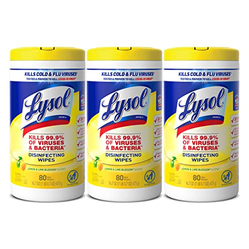 Lysol Disinfectant Wipes, Multi-Surface Antibacterial Cleaning Wipes, For Disinfecting and Cleaning, Lemon and Lime Blossom, 80 Count (Pack of 3)