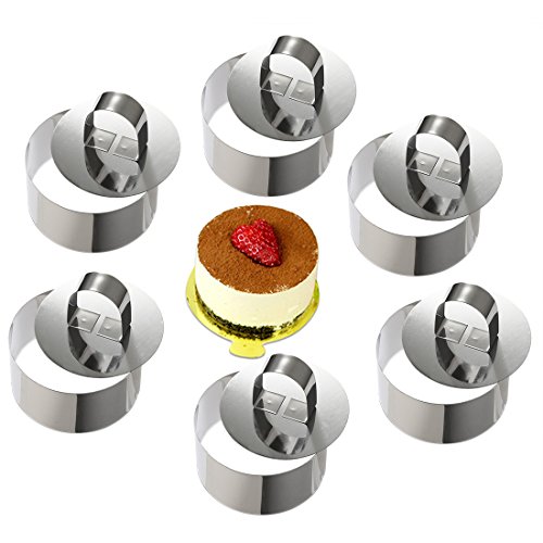 ONEDONE Cake Ring Molds Stainless Steel Ring Molds for Cooking Pastry Rings Cake Mousse Mold with Pusher,3.15in Diameter, Set of 6, Mother's Day Gift