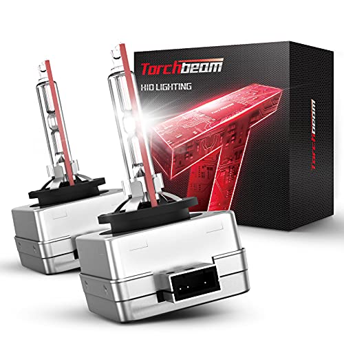 Torchbeam D1S HID Headlight Bulbs, 6000K Cool White, 150% Lighting Distance, Xenon Replacement Bulb, IP67 Design with Metal Stents Base, Pack of 2