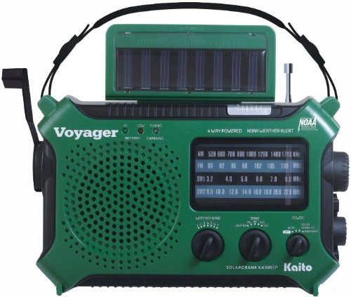 Kaito KA500IP-GRN Voyager Solar/Dynamo AM/FM/SW NOAA Weather Radio with Alert and Cell Phone Charger, Green
