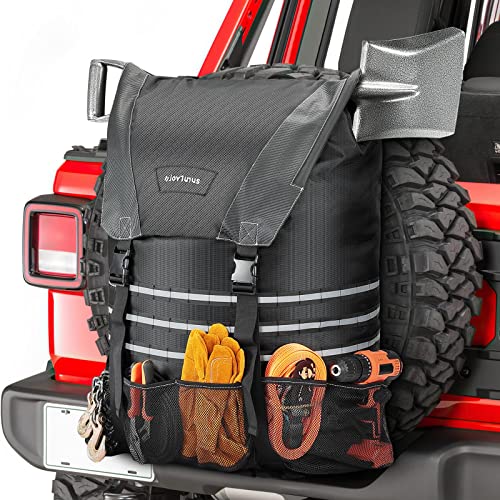 Spare Tire Trash Bag, JoyTutus Upgraded Fits 40' Tire 31 Gallons Overland Series Larger Capacity Cargo Spare Tire Storage Bag for 4x4 Off-Road Camping Recovery Gear Firewood for Wrangler JK JKU JL