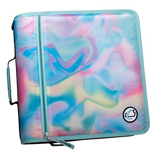 Case-it The Mighty Zip Tab Zipper Binder - 3 Inch O-Rings - 5 Color Tab Expanding File Folder - Multiple Pockets - 600 Sheet Capacity - Comes with Shoulder Strap - Aqua Iridescent Pastel D-146-P