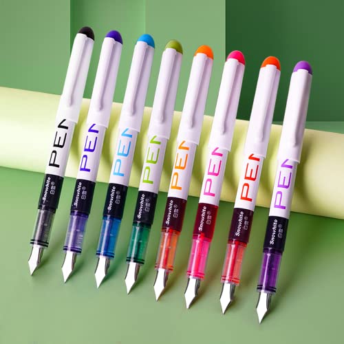 EYEYE 8 Piece Disposable Fountain Pens for Writing, Smooth-Writing 8 Assorted Color Fountain Pens Extra Fine Nib Fountain Pen Set for Sketching, Journaling, Calligraphy, Doodling and Gifts