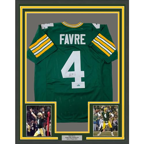 Framed Facsimile Autographed Brett Favre 35x39 Green Bay Green Reprint Laser Auto Football Jersey Size Men's XL