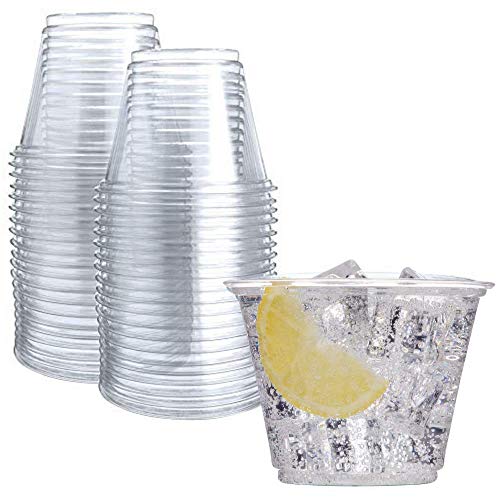 Clear Plastic Party Cups Disposable - Clear Disposable Plastic Cups - PET Clear Water Plastic Cup Disposable - Plastic Wine Cups - Clear Disposable Cups - Small Cups - Plastic Drinking Cups (50ct 9oz)