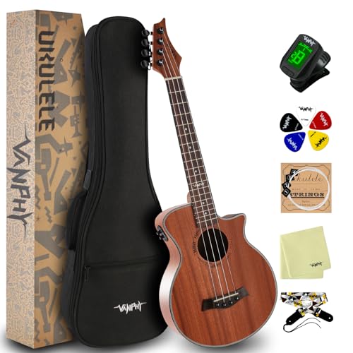 VANPHY Electric Tenor Ukulele for beginners, Acoustic-Electric Ukelele 26 inch Adults Starter, Professional Electric Tenor uke Bundle with gig bag Tuner Strap String picks (Tenor-EQ)