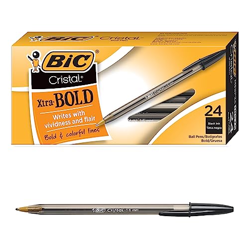 BIC Cristal Xtra Bold Ballpoint Pen, Bold Point (1.6mm) For Vivid And Dramatic Lines, Black Ballpoint Pens, 24-Count