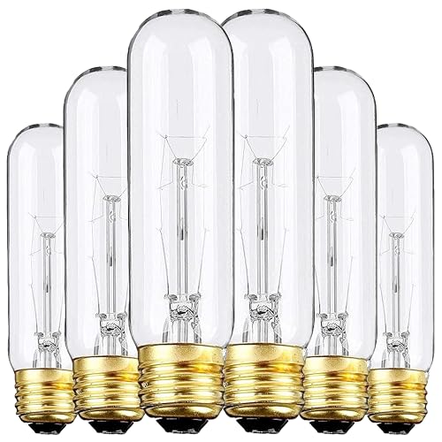 Weyolin 6 Pack T10 Tube Light Bulbs,Incandescent Edison Bulbs Warm White Color,E26 Base,25 watt Vintage Bulb,Dimmable for Desk Lamp,Curio Cabinet,Aquarium,Chandeliers,Pendant Lights