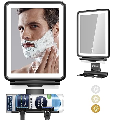 Beltruci Shower Mirror Fogless for Shaving with Light, Razor Holder, Anti Fog Mirror, Storage Shelf for Bathroom Accessories, Lighted Mirror with Squeegee, LED Wall Mirror