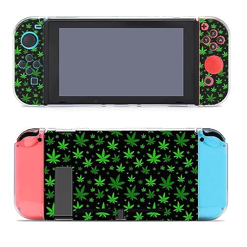 Green Weed Leafs Protective Case Compatible with Switch Protector Shell Shockproof Cases Cover