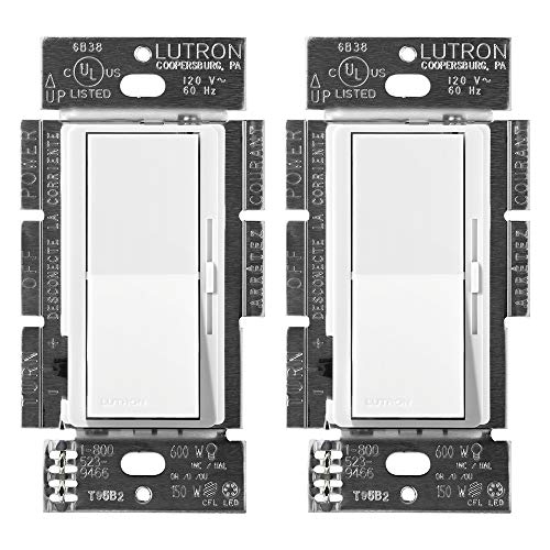 Lutron Diva LED+ Dimmer Switch for Dimmable LED, Halogen and Incandescent Bulbs, Single-Pole or 3-Way, DVCL-153P-WH, White (2-Pack)