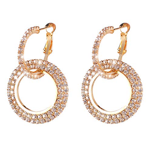 Bokeley Wome Earrings, Fashion Exquisite Luxury Round Diamond Crystal Drop Earrings Bling Glitter Ear Stud for Women (Gold)