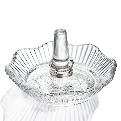 H&D Crystal Scallop Ring Holder for Jewelry,Well-crafted Glass Ring Dish,Jewelry Rack Ring Holder for Wedding,Jewelry Display Decor Gift for Mom Wife Girlfriend(Clear)