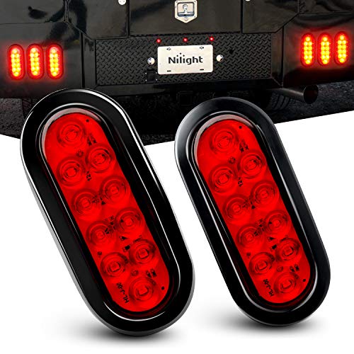 Nilight - TL-01 6' Oval Red LED Tail 2PCS w/Surface Mount Grommets Plugs IP65 Waterproof Stop Brake Turn Trailer Lights for RV Truck Jeep, 2 Years Warranty