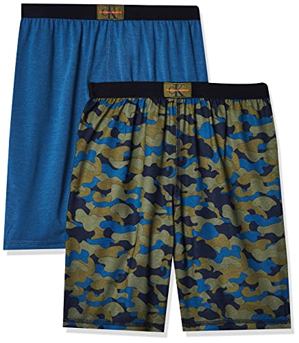 Calvin Klein Boys' Little Lounge Pajama Shorts, 2 Pack, Green/Dark Blue, Large