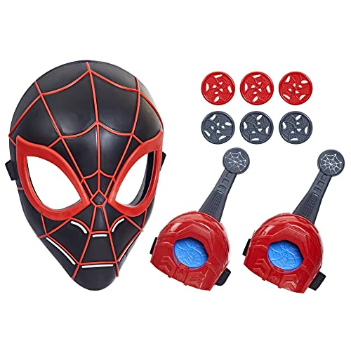 Spider-Man Marvel Across The Spider-Verse Web Action Gear, Miles Morales Costume Mask and Gauntlets, Super Hero Toys for 5 Year Old Boys and Girls and Up