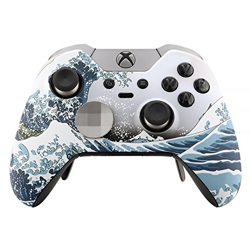 eXtremeRate The Great Wave Patterned Front Housing Shell Faceplate for Xbox One Elite Controller Model 1698 with Thumbstick Accent Rings - Controller NOT Included