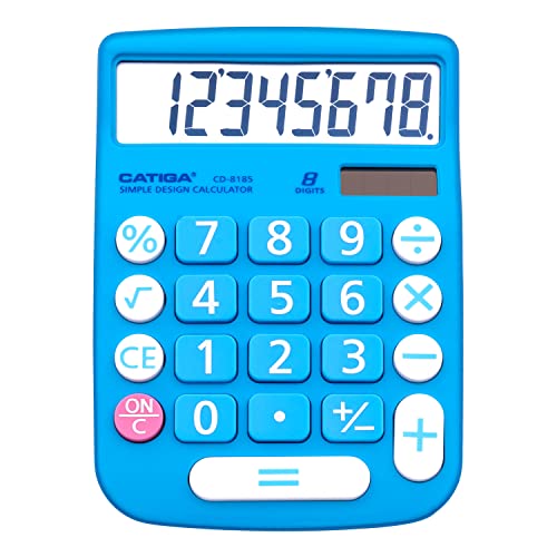 CATIGA Desktop Calculator 8 Digit with Solar Power and LCD Display, Big Buttons, for Home, Office, School, Class and Business, 4 Function Small Basic Calculators for Desk, CD-8185