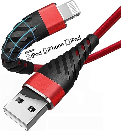 CyvenSmart (3 Pack) Long iPhone Charger 10 Ft for [Apple MFi Certified], 10 Foot USB A to Lightning Cable Fast Charging Cord 10 Feet for iPhone 14/13/12/11/XS/XR/X/8/7/6/5/SE Plus Pro Max Mini -Red