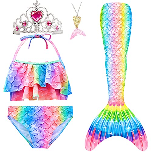 5Pcs Girls Swimsuit Mermaid Tails for Swimming Princess Bikini Bathing Suit Set Can Add Monofin 4T 6T 8T 10T 12T (as1, Age, 6_Years, KH07)
