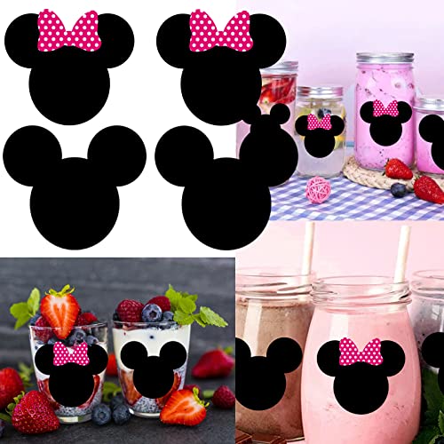 Well Tile Big Pink Mi nnies a M Ouse Head Stickers 2.73 x 2.62 Inch Vinyl PVC Mick ey Chalk Labels Children's Birthday Party Decorations Supplies for Minn ie a Mouse Themed Birthday Party 90 Pcs