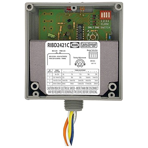Functional Devices RIBD2421C Time Delay Pilot Relay, 10 Amp SPDT, 24 Vac/dc/120-277 Vac Coil, NEMA 1 Housing