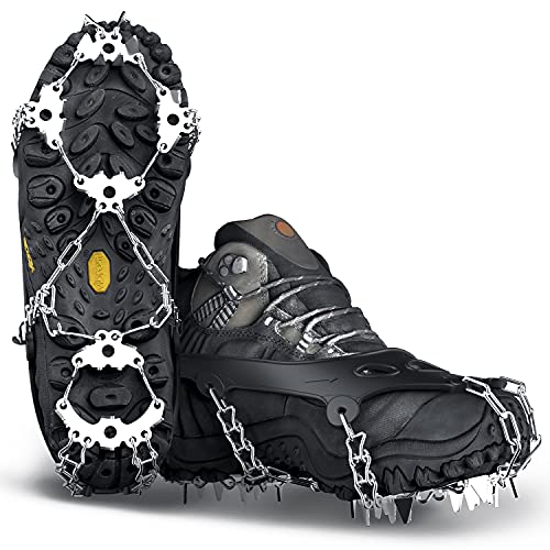 Wirezoll Ice Cleats, Crampons for Hiking Boots and Snow Shoes Climbing Spikes Grippers for Traction with Chains for Men Women 32 Teeth
