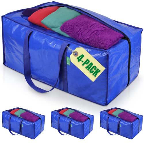 Jumbo Storage Bags for Clothes with Strong Handles & Sturdy Zipper (4-Pack), Heavy-Duty Moving & Storage Bags, Best Packing Supplies for Clothing – XL Space Saving Bags, Alternative to Wardrobe Boxes