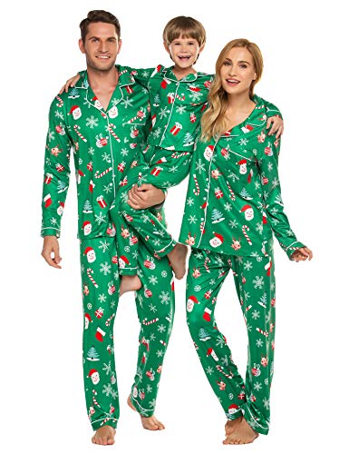 Ekouaer Family Christmas Pajamas Matching Xmas Tree and Fun Deer Pjs for Holiday Festival(Men/Women/Green,M)