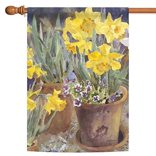 Toland Home Garden 109137 Potted Daffodils Spring Flag 28x40 Inch Double Sided Spring Garden Flag for Outdoor House summer Flag Yard Decoration