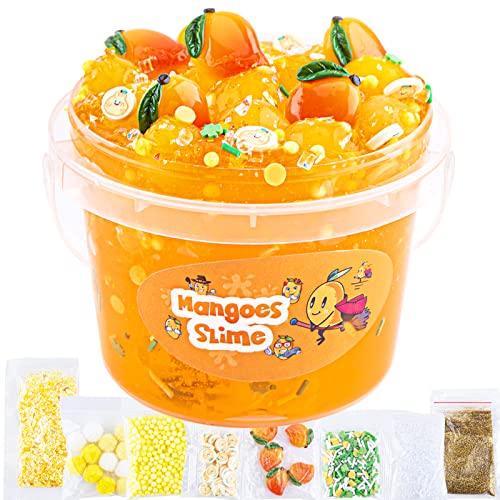 Clear Slime, Orange Mango Clear Jelly Cube Glimmer Crunchy Slime Kit with 8 Add-ins, Idea Stress Relief Toy, Kids Party Favor, Birthday Christmas New Year Easter Gifts for Girls & Boys Age 6 7 8 9 10+
