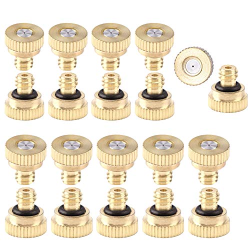 CozyCabin 20 Pcs Low Pressure Brass Misting Nozzles Misting Water Mister Nozzle for Garden, Patio, Greenhouse, Outdoor Cooling Mister System 0.016' Orifice (0.4mm) Thread UNC 10/24