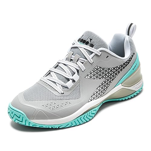 Diadora Women's Blushield Torneo 2 All Ground Tennis Shoe (Silver DD/Black/Aruba Blue, 9.5)