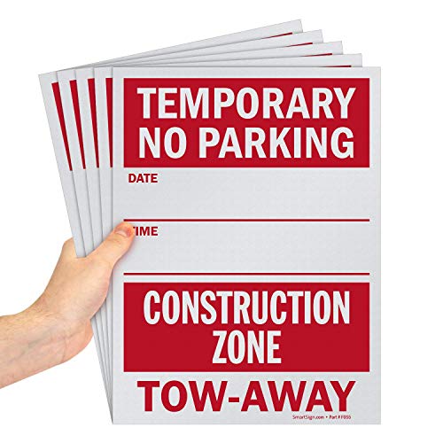Smartsign Temporary No Parking - Construction Zone, Tow-Away Write-On Sign | 9' x 12' Polystyrene Plastic (Pack of 5)