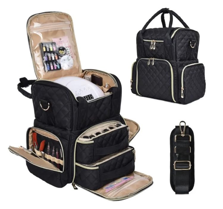 Double Layer Nail Tech Organizer Carrying Bag (Black) 48 Nail Polish Capacity