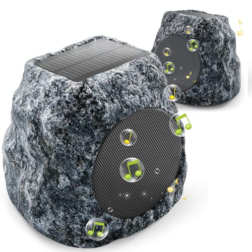 Outdoor Rock Bluetooth Speakers - 60W Deep Bass IPX7 Waterproof Speaker, Solar-Powered, Wireless Connectivity, Weatherproof Design, Perfect for Pool, Garden, Deck, and Outdoor Activities -2 Pack