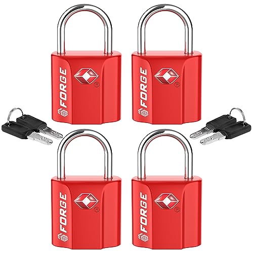 Red 4 Pack TSA Approved Luggage Locks Ultra-Secure Dimple Key Travel Locks with Zinc Alloy Body