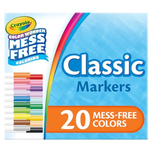 Crayola Color Wonder Marker Set, 20 Mess Free Broad Line Markers for Kids & Toddlers 3+