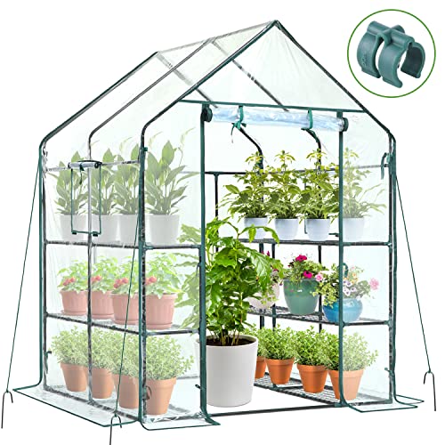 Ohuhu Plastic Greenhouse for Outdoors: Portable Walk in Plant Green House with Improved Transparent PVC Cover, 3 Tiers 12 Shelves Stands Small Greenhouses Backyard Green Houses for Outside Heavy Duty