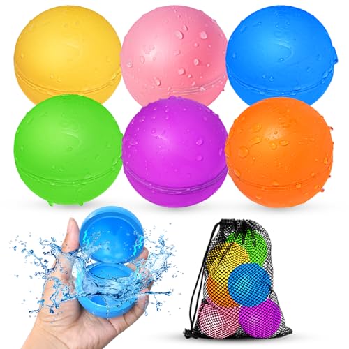 SOPPYCID Reusable Water Balloons, Water Ball for Beach Toys, Summer Toys, Easy Quick Fill & Self-Sealing Water Bombs, Soft Silicone Water Splash Ball, Best Gift for Kids(6Pcs)