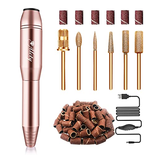 Alety Electric Nail Drill Kit, Portable Electric Nail File for Acrylic Gel Nails, Professional Nail Drill Machine Efile Manicure Pedicure Tools with Gold Nail Drill Bits for Home Salon Use