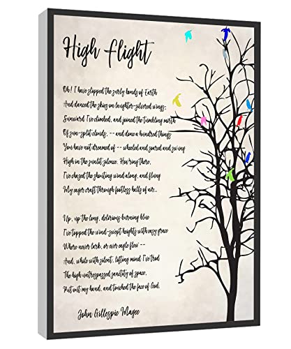 RCVTVPV High Flight By John Gillespie Magee Wall Art John Gillespie Magee Poem Art Poster Inspirational Poems Canvas Wall Art For Home Office Framed Ready to Hang 16'x20'