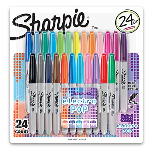 SHARPIE Electro Pop Permanent Markers, Fine Point, Assorted Colors, 24 Count