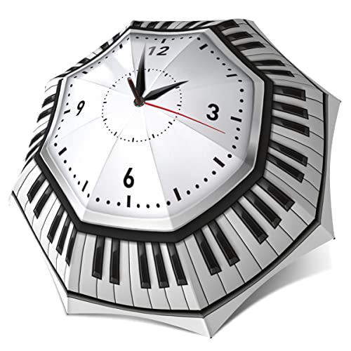 La Bella Umbrella - Black and White Designer Fashion Umbrella with Clock and Music Notes Design, Extra Large Windproof Stick Umbrella, Perfect for Women and Men