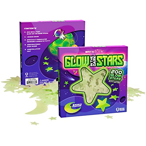 Glowing in The Dark Stars & Planets 200-Piece Luminous Glow in Dark Stars for Ceiling Decor with Constellation Map - Fun Space Theme for Kids Room Glow-in-The-Dark Stars - Includes Reusable Putty