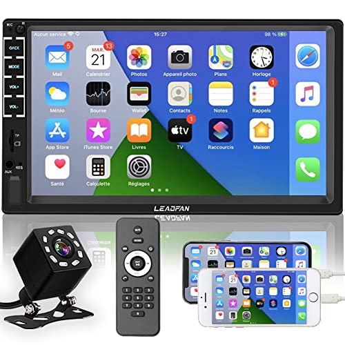 7' Car Stereo Double Din Touch Screen Car Radio Audio Receiver FM Radio Bluetooth Video Remote Control MP5/4/3 Player Android iPhone Mirror Link USB/SD/AUX Hands Free Calling with Camera