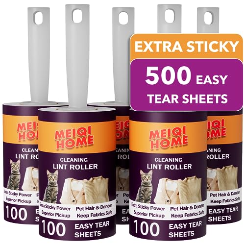 Lint Rollers for Pet Hair Extra Sticky, 500 Sheets Mega Value Set Lint Roller with 5 Upgraded Handles, 5 Rollers Portable Pet Lint Remover for Clothes, Furniture, Carpet, Dog & Cat Hair Removal