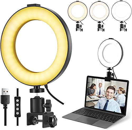 Ring Light for Computer, Video Conference Kit, 6' Ring Light with Clamp Mount & 10 Brightness Level，Desktop Light for Remote Meeting, YouTube, Selfie, Makeup, Live Streaming,Business Video Call