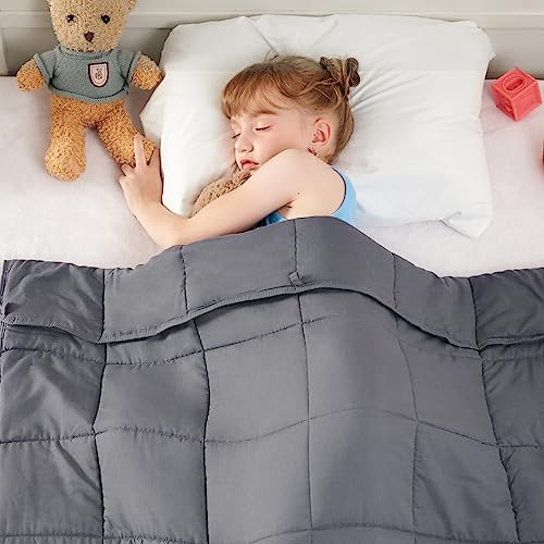 yescool Weighted Blanket Kids 5 Pounds Childrens Cooling Weighted Lap Blanket, Kid Grey Heavy Blanket for Sleeping, Washable Cooling Weighted Throw Blanket Perfect for 5+ Years 40-60lbs, 36'x48'